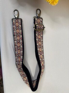 Embroidered Adjustable Bag/Guitar Strap in Black, Pink & Cream